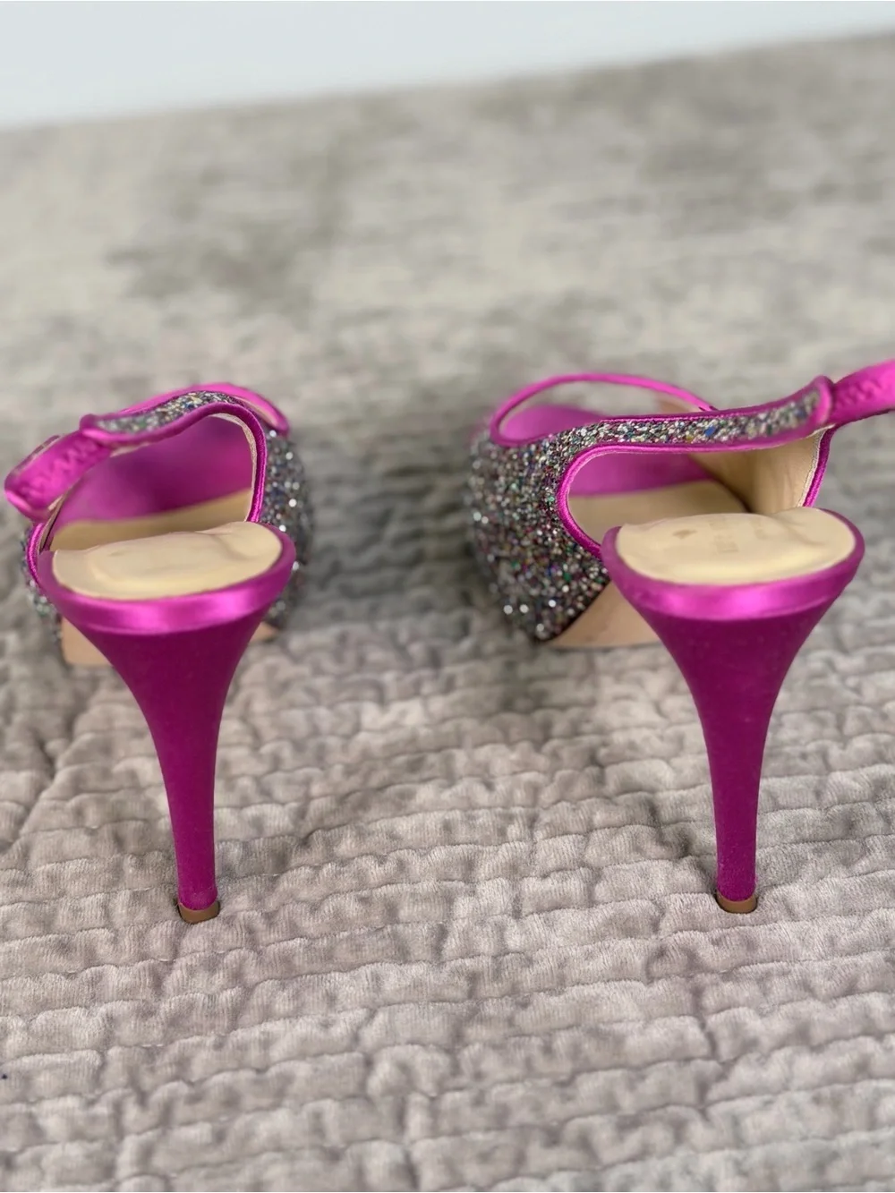 KATE SPADE Glitzy Fuschia Pink Glitter Slingback Peep-toe Platform Heels Size 8B